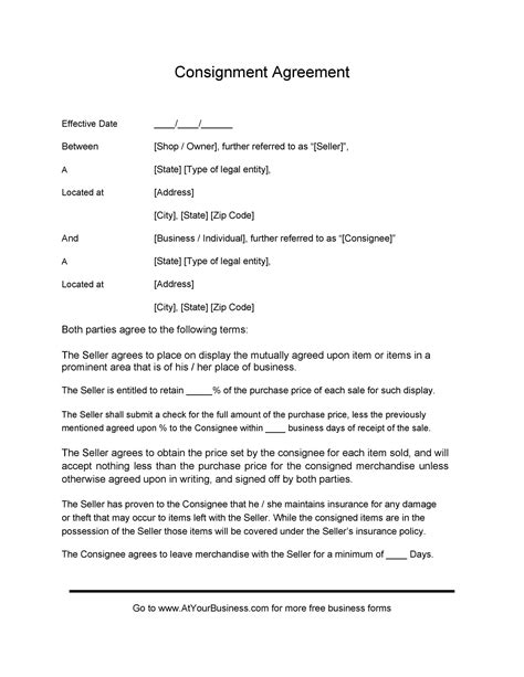 Consignment Agreement Template Form