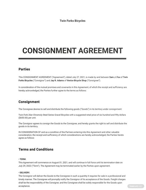 Consignment Agreement Template Google Docs