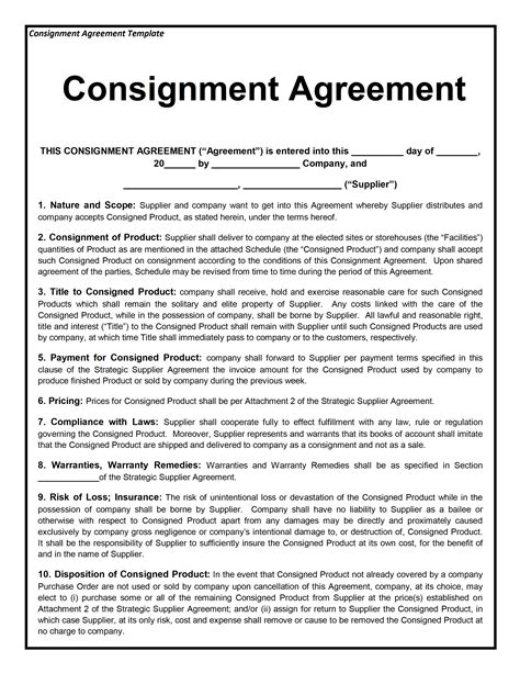 Consignment Agreement Template PDF