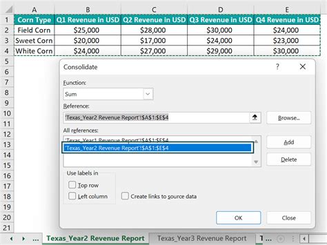 Consolidate Function in Excel