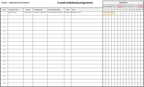 Construction 2 Week Look Ahead Template