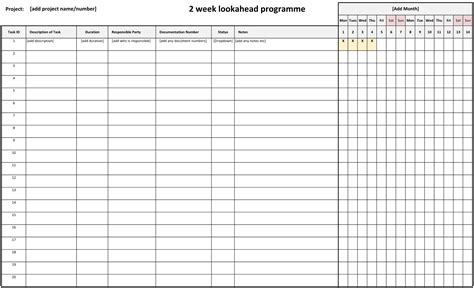 Construction 2 Week Look Ahead Template Example