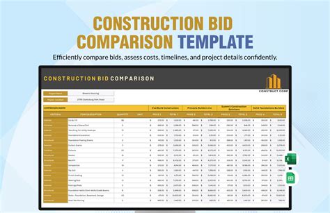 Construction Bid Comparison Template Example