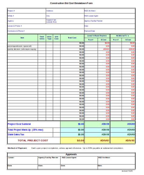 Construction Bid Template Excel