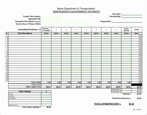 Construction Bid Template for Excel