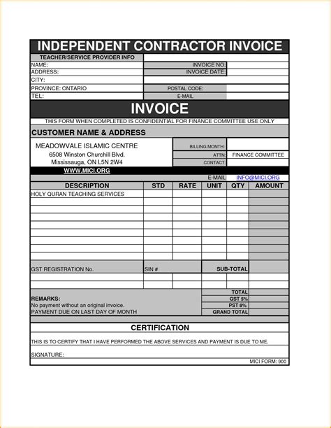 Construction Contract Invoice Template