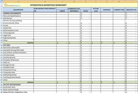 Construction Cost Estimate Template Excel Format