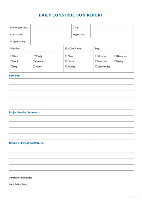 Construction Daily Report Template