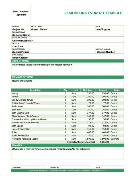 Construction Estimate Form