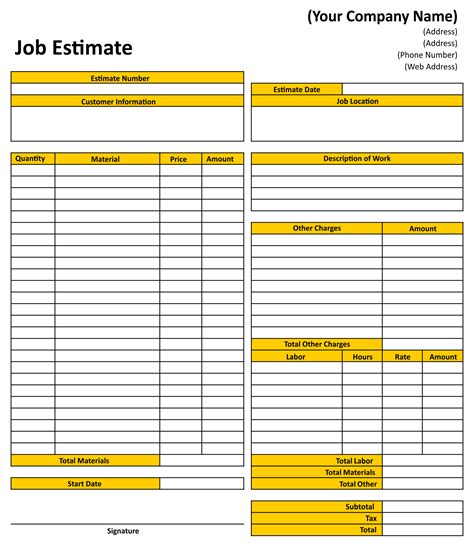 Construction Estimate Template Download