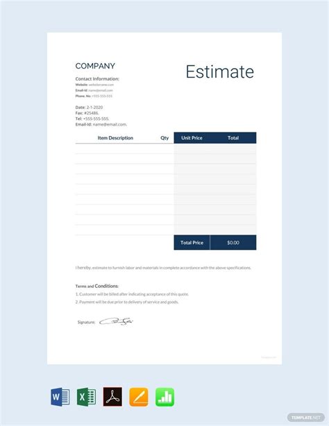 Construction Estimate Template Google Docs