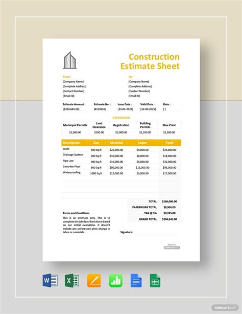 Construction Estimate Template in Google Docs