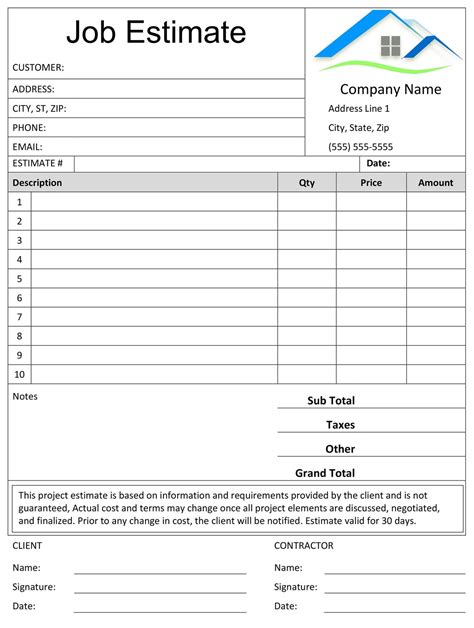 Construction Estimate Template in Microsoft Word