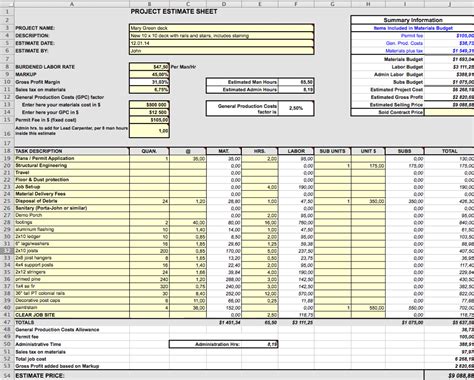 Construction Estimate Template Sample 5