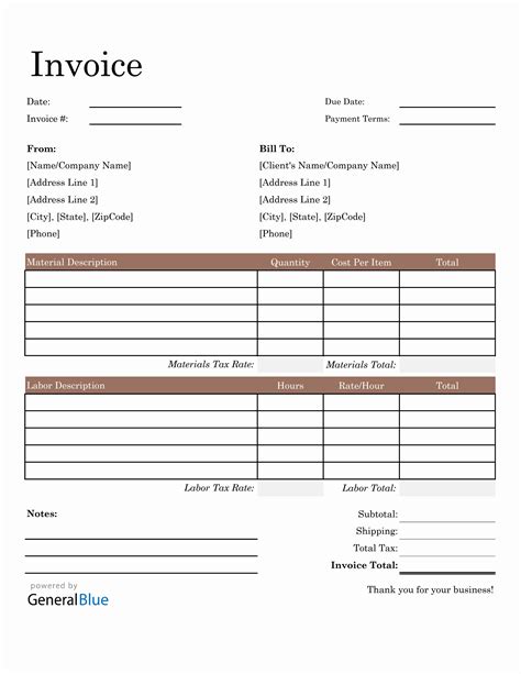 Construction Invoice Template Excel Sample