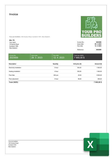 Construction Invoice Template Excel Template