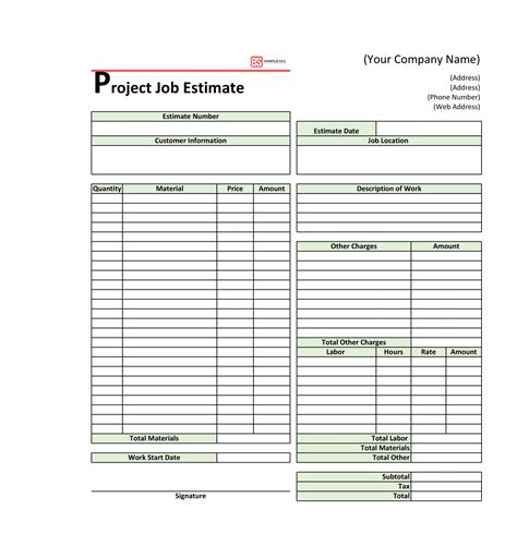 Construction job estimate template