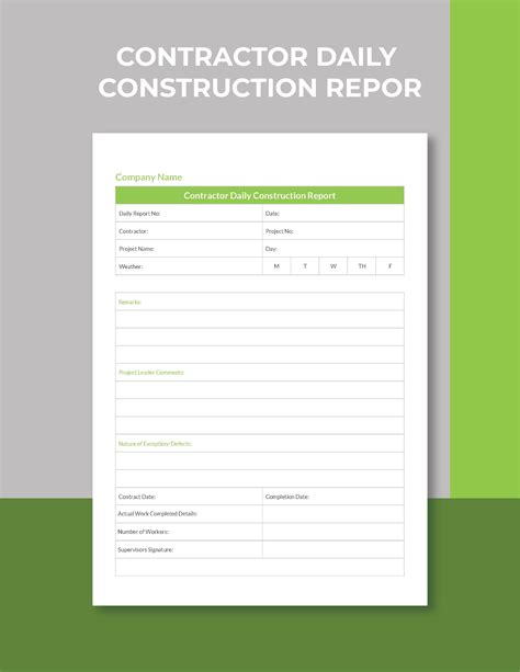 Construction management report template example