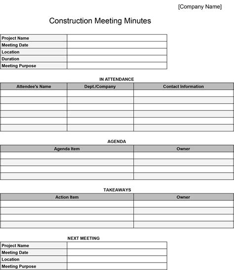 Construction Meeting Minutes Template Excel Download