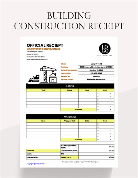 Construction Payment Receipt Template with GST in Word