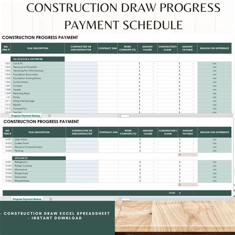 Construction Payment Schedule Template Excel