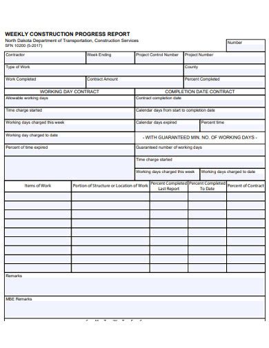 Construction progress report template example