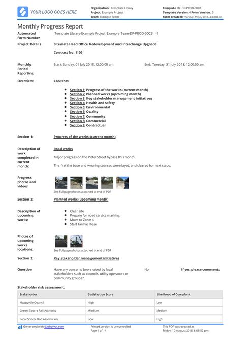 Construction Progress Report Template