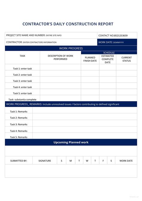 Construction project report template example