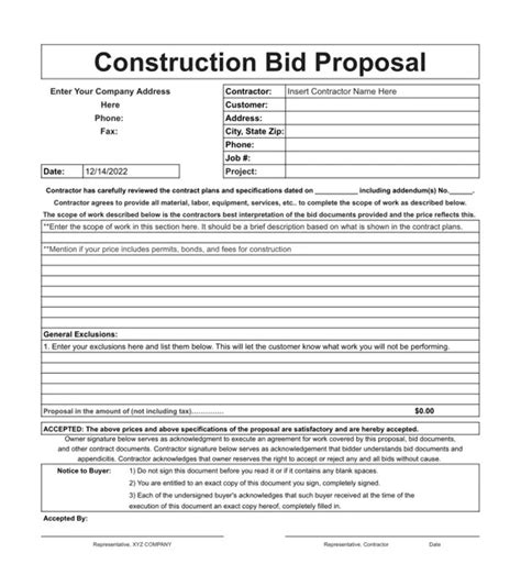 Construction Proposal Template Example