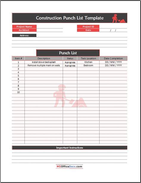 Creating a Construction Punch List Template in Excel