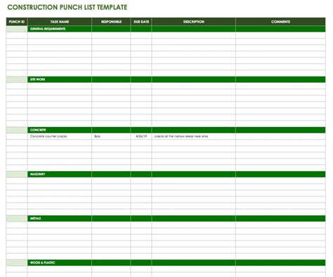 Construction Punch List Template in Excel Example 6