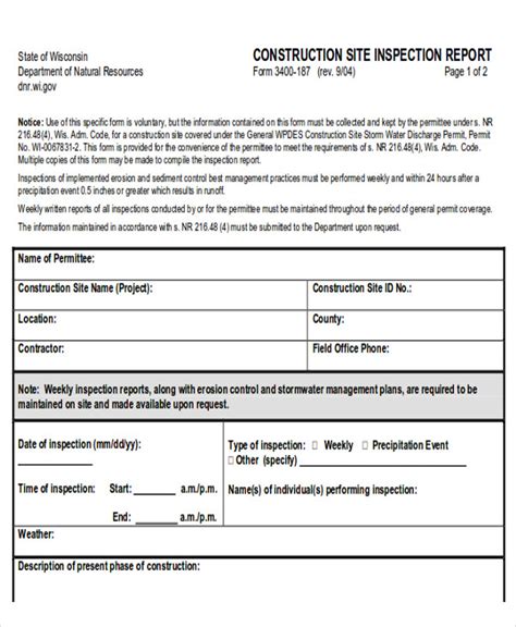 Construction report example