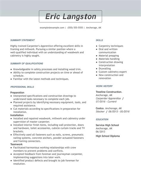 Construction Resume Example