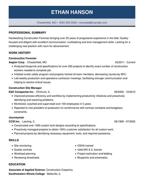 Construction Resume Format