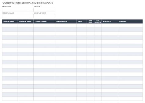 Construction Submittal Template Excel Organization