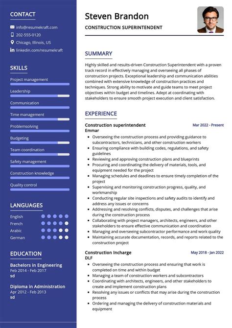 Construction Superintendent Resume Sample