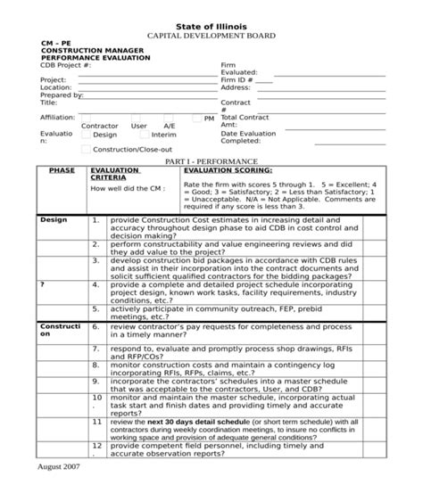 Construction Supervisor Performance Review Template