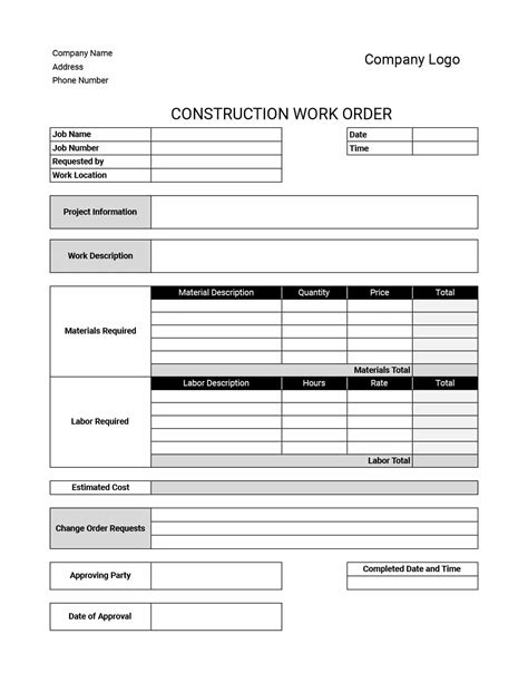 Construction Work Order Template Conclusion