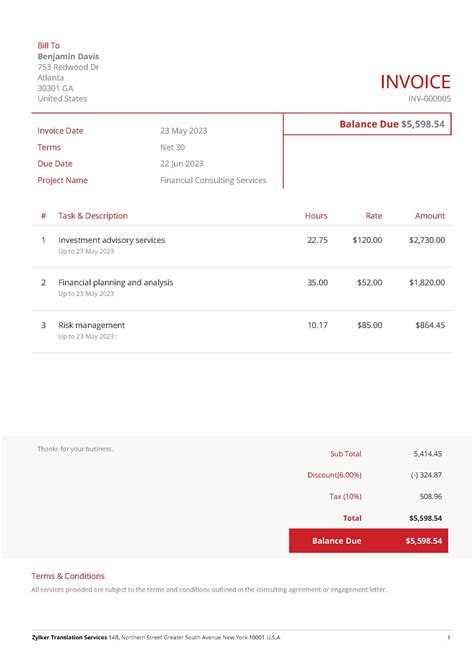 Consulting Invoice Template Example