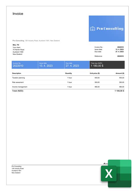 A consulting invoice template with a color scheme to match your branding