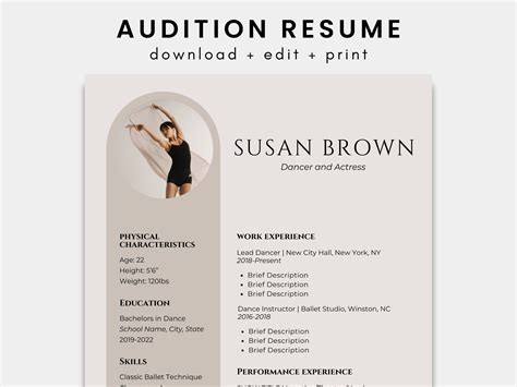 Contemporary Dance Resume Template