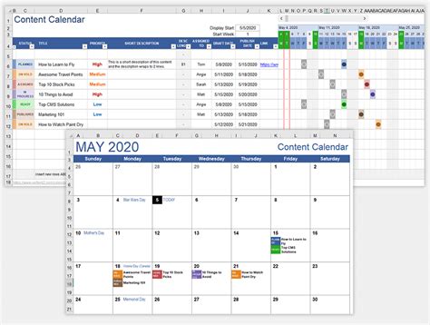 content calendar template options