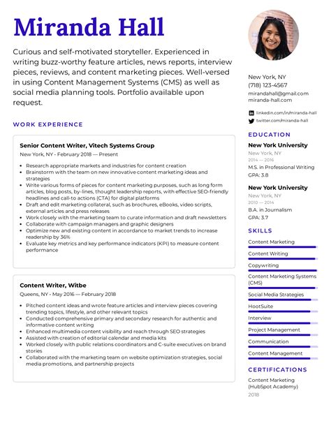 Content Writer Resume Examples