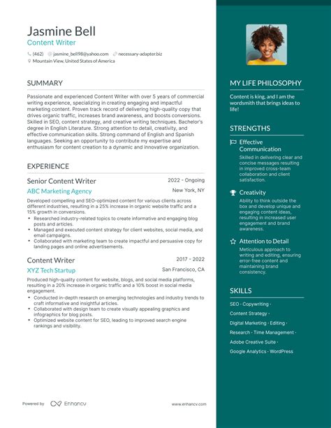 Content Writer Resume Template Canva