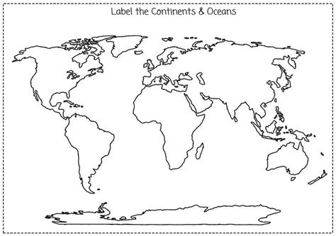 A blank continent map with countries and oceans