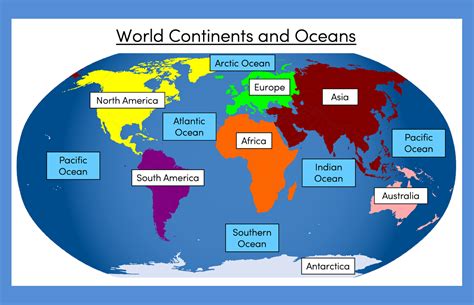 A printable map of continents and oceans facts