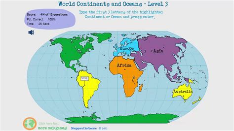 A printable game on continents and oceans