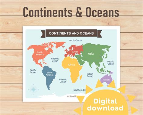 A printable poster on continents and oceans