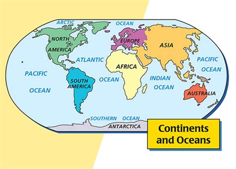 A printable resource on continents and oceans