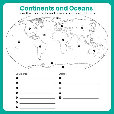 A printable worksheet on continents and oceans